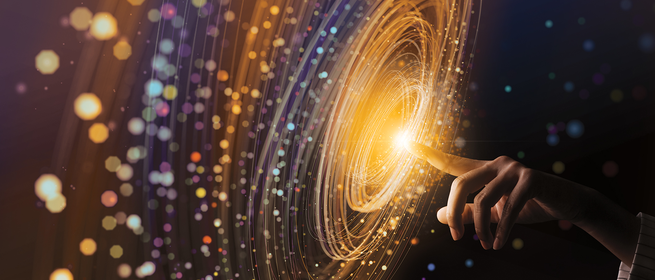 swirling dots with finger pointed in the middle.