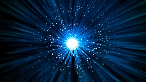 Fiber optic inside view, light at the end of a tunnel
